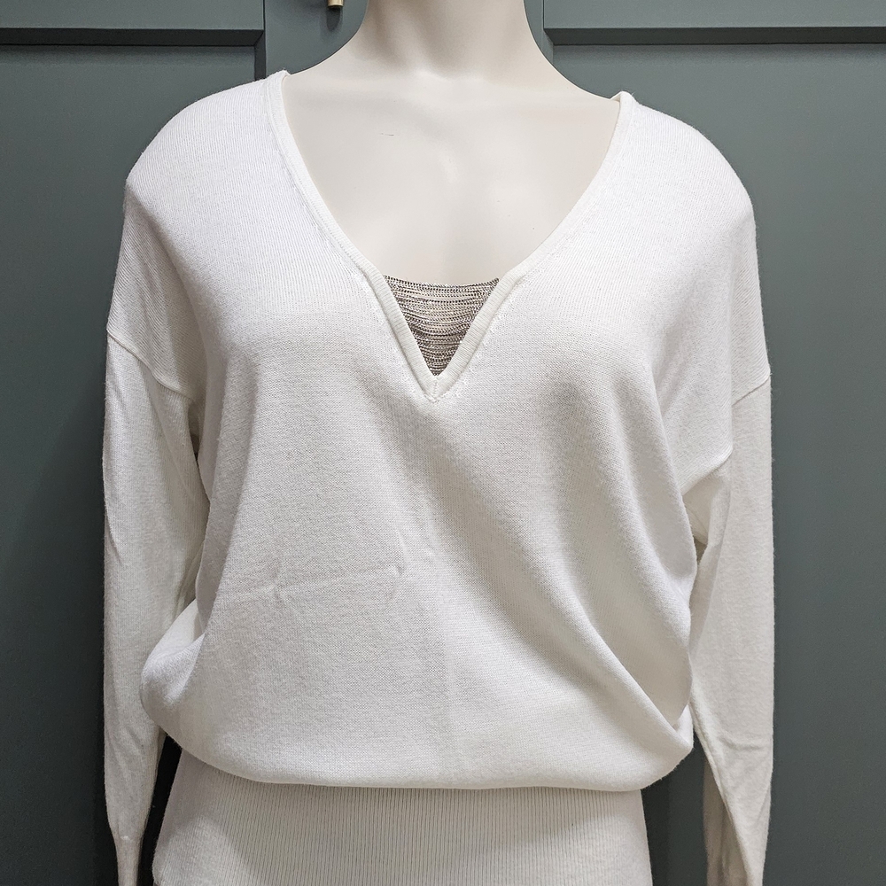 White House Black Market White V-Neck Sweater